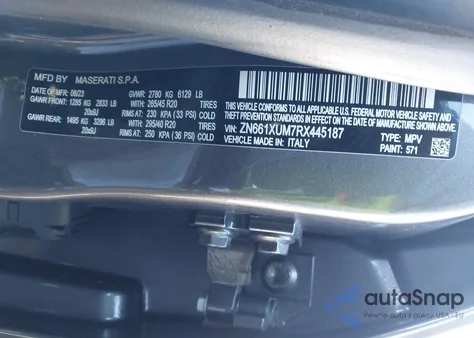 2024 Maserati Levante z USA, uszkodzony, nr VIN ZN66AXUM7RX445187